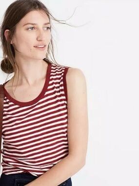 Madewell Whisper Cotton Crewneck Muscle Tank Red White Stripe Size XS